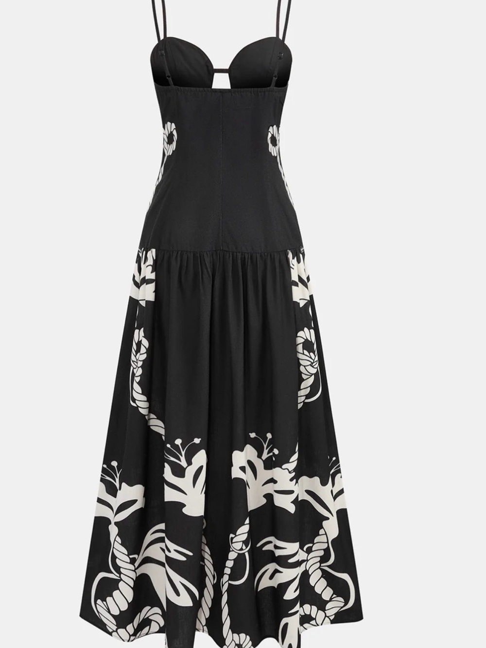 Black & crem Floral Maxi Dress with Spaghetti Straps. Printed Cami Maxi Dress - Picture 3 of 10